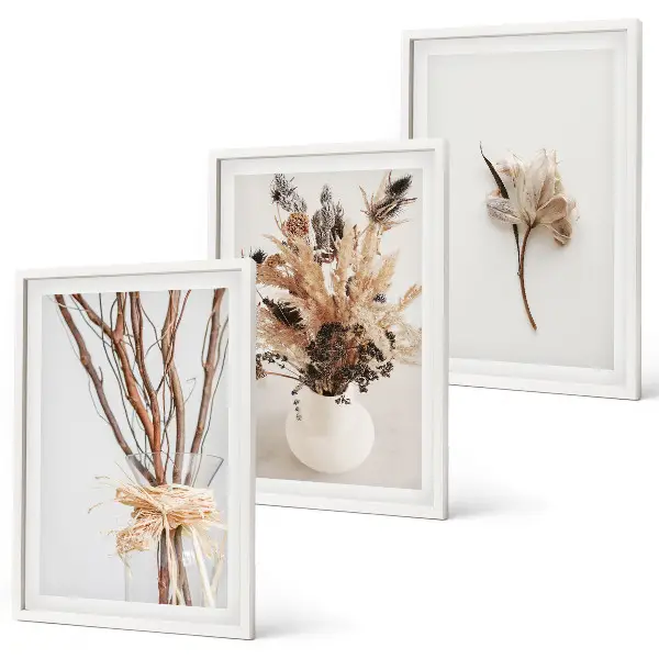 Set de 3 cuadros de ramas de flores minimalistas para salón