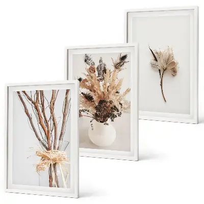 Set de 3 cuadros de ramas de flores minimalistas para salón