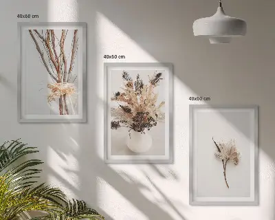 Set de 3 cuadros de ramas de flores minimalistas para salón