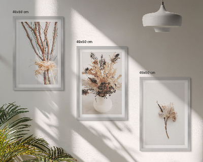 Set de 3 cuadros para salón Ramas de flores minimalistas