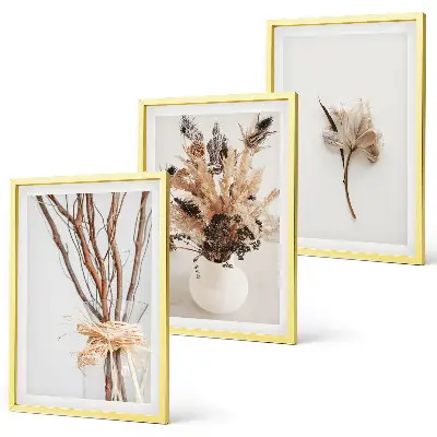 Set de 3 cuadros de ramas de flores minimalistas para salón