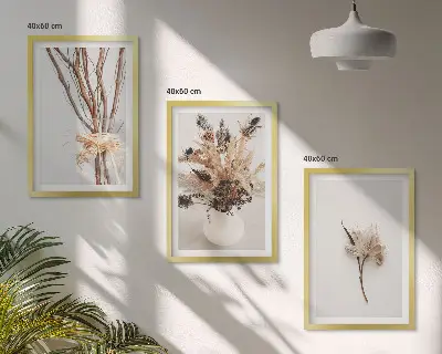 Set de 3 cuadros de ramas de flores minimalistas para salón