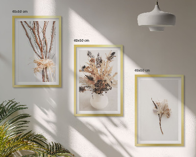 Set de 3 cuadros para salón Ramas de flores minimalistas