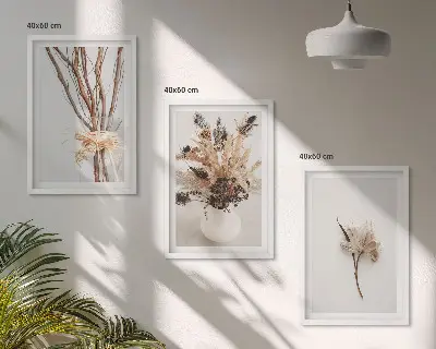 Set de 3 cuadros de ramas de flores minimalistas para salón