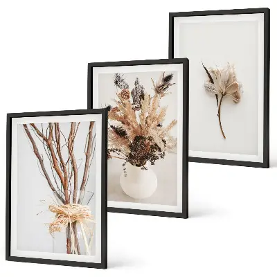Set de 3 cuadros de ramas de flores minimalistas para salón