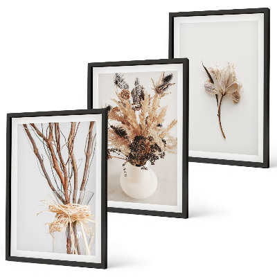 Set de 3 cuadros para salón Ramas de flores minimalistas