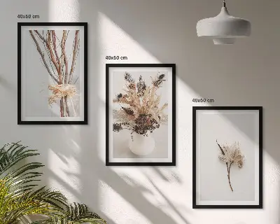 Set de 3 cuadros de ramas de flores minimalistas para salón