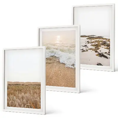 Set de 3 cuadros decorativos para salón con diseño de olas de playa, piedras y verano