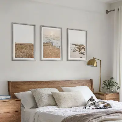 Set de 3 cuadros decorativos para salón con diseño de olas de playa, piedras y verano