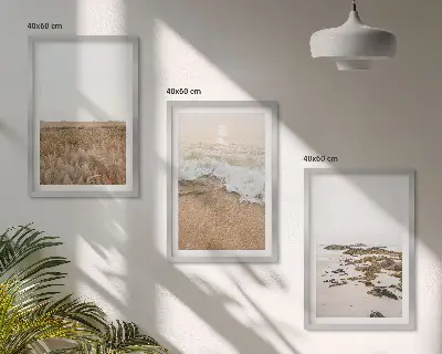 Set de 3 cuadros decorativos para salón con diseño de olas de playa, piedras y verano