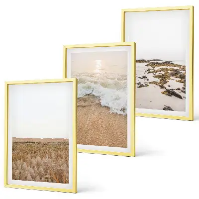 Set de 3 cuadros decorativos para salón con diseño de olas de playa, piedras y verano