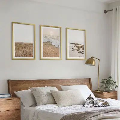 Set de 3 cuadros decorativos para salón con diseño de olas de playa, piedras y verano