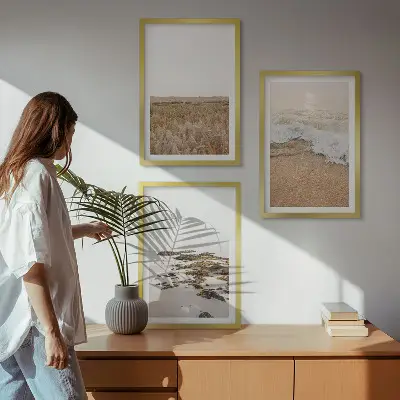 Set de 3 cuadros decorativos para salón con diseño de olas de playa, piedras y verano