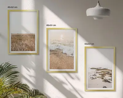 Set de 3 cuadros decorativos para salón con diseño de olas de playa, piedras y verano