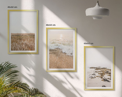 Set de 3 cuadros para salón Olas de playa, piedras, verano