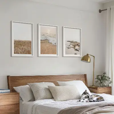 Set de 3 cuadros decorativos para salón con diseño de olas de playa, piedras y verano