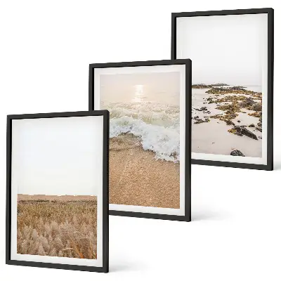 Set de 3 cuadros decorativos para salón con diseño de olas de playa, piedras y verano