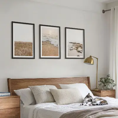 Set de 3 cuadros decorativos para salón con diseño de olas de playa, piedras y verano