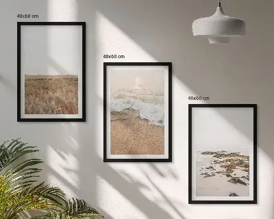Set de 3 cuadros decorativos para salón con diseño de olas de playa, piedras y verano