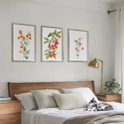 Set de 3 cuadros para salón con diseño de pintura floral retro vintage