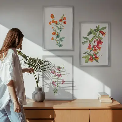 Set de 3 cuadros para salón con diseño de pintura floral retro vintage