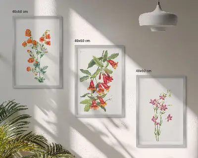 Set de 3 cuadros para salón con diseño de pintura floral retro vintage