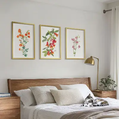 Set de 3 cuadros para salón con diseño de pintura floral retro vintage