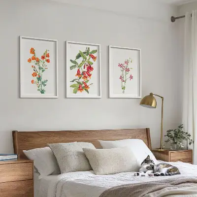 Set de 3 cuadros para salón con diseño de pintura floral retro vintage