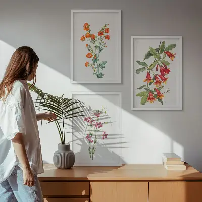 Set de 3 cuadros para salón con diseño de pintura floral retro vintage