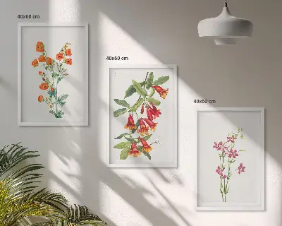 Set de 3 cuadros para salón con diseño de pintura floral retro vintage