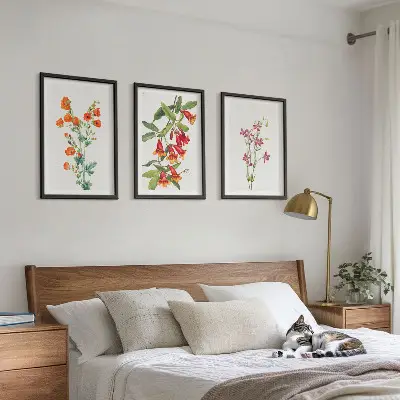 Set de 3 cuadros para salón con diseño de pintura floral retro vintage