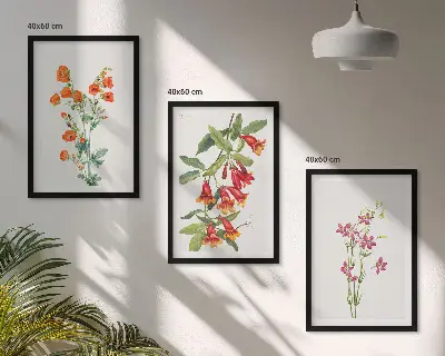 Set de 3 cuadros para salón con diseño de pintura floral retro vintage