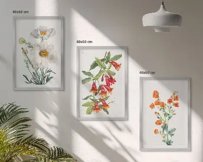 Juego de 3 cuadros con diseños de arreglos florales retro
