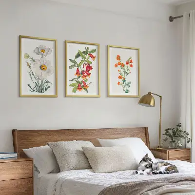 Juego de 3 cuadros con diseños de arreglos florales retro