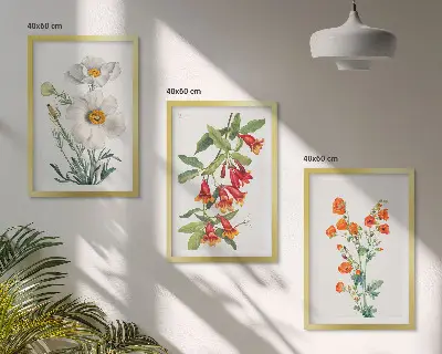 Juego de 3 cuadros con diseños de arreglos florales retro