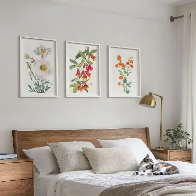 Juego de 3 cuadros con diseños de arreglos florales retro
