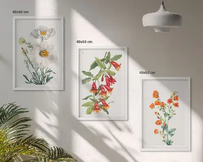 Juego de 3 cuadros con diseños de arreglos florales retro