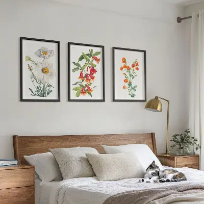 Juego de 3 cuadros con diseños de arreglos florales retro