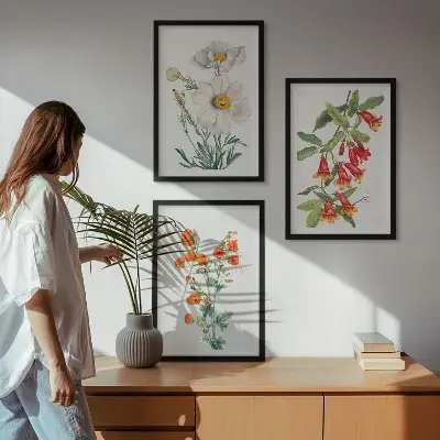Juego de 3 cuadros con diseños de arreglos florales retro