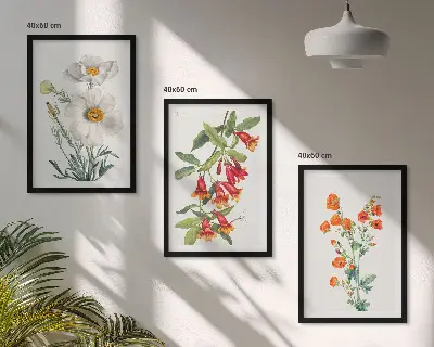 Juego de 3 cuadros con diseños de arreglos florales retro