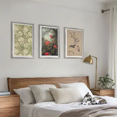 Juego de 3 cuadros con diseño de flores y pájaros en la naturaleza