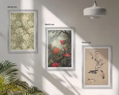Juego de 3 cuadros con diseño de flores y pájaros en la naturaleza