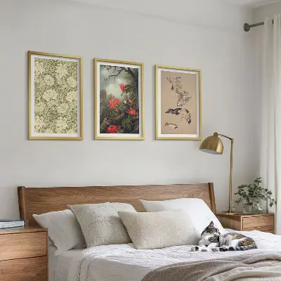 Juego de 3 cuadros con diseño de flores y pájaros en la naturaleza