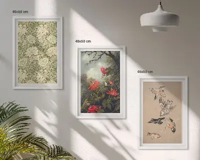 Juego de 3 cuadros con diseño de flores y pájaros en la naturaleza