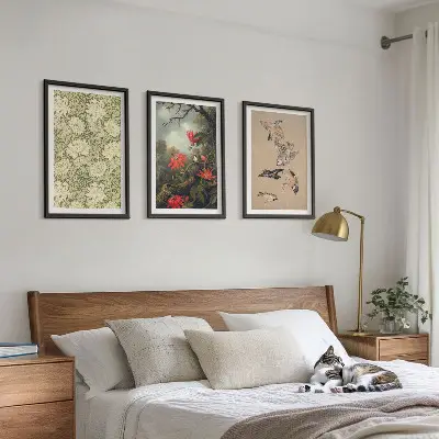 Juego de 3 cuadros con diseño de flores y pájaros en la naturaleza