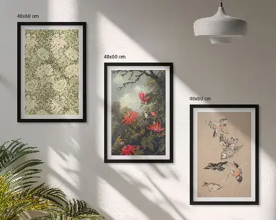 Juego de 3 cuadros con diseño de flores y pájaros en la naturaleza