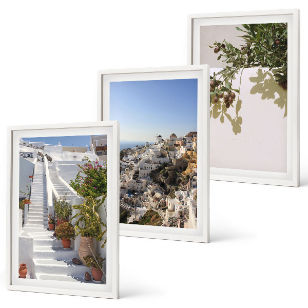Set de 3 cuadros para salón Escaleras blancas con vistas a Santorini