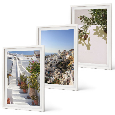 Set de 3 cuadros para salón Escaleras blancas con vistas a Santorini