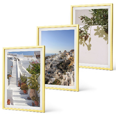 Set de 3 cuadros para salón Escaleras blancas con vistas a Santorini