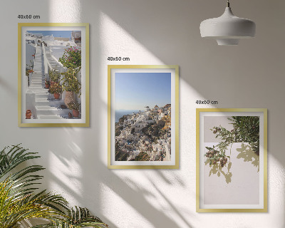 Set de 3 cuadros para salón Escaleras blancas con vistas a Santorini